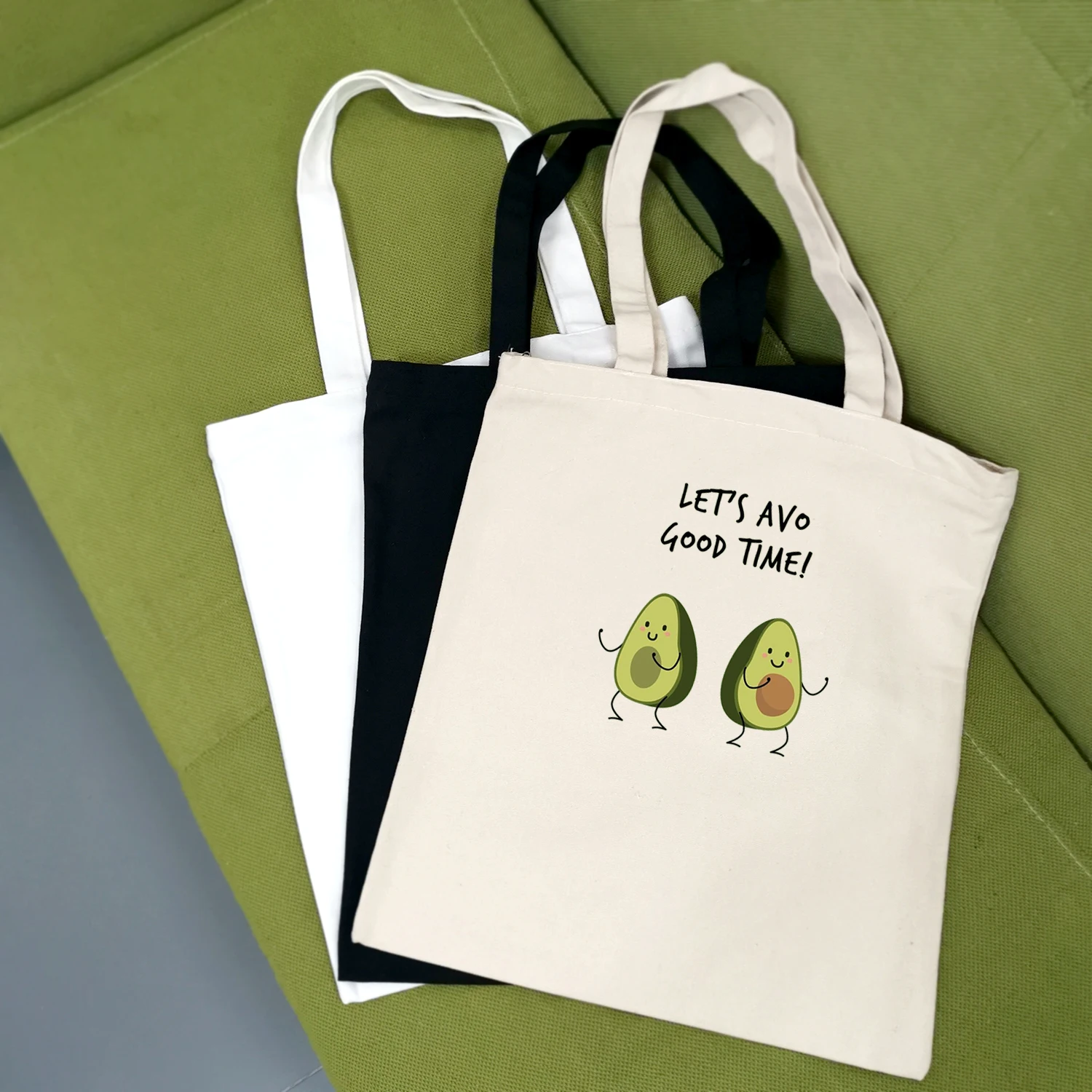 Tote-Bag Shopper Canvas Reusable Cute Avocado-Print Printing Women Cartoon Bolsa-De-Compras