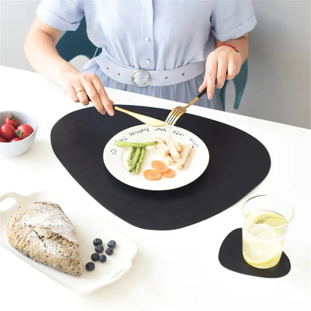 Placemat Table Mat Tableware Pad Pu Leather Waterproof Heat Insulation Non-slip Placemat Soft Black Brown Washable Bowl Coaster