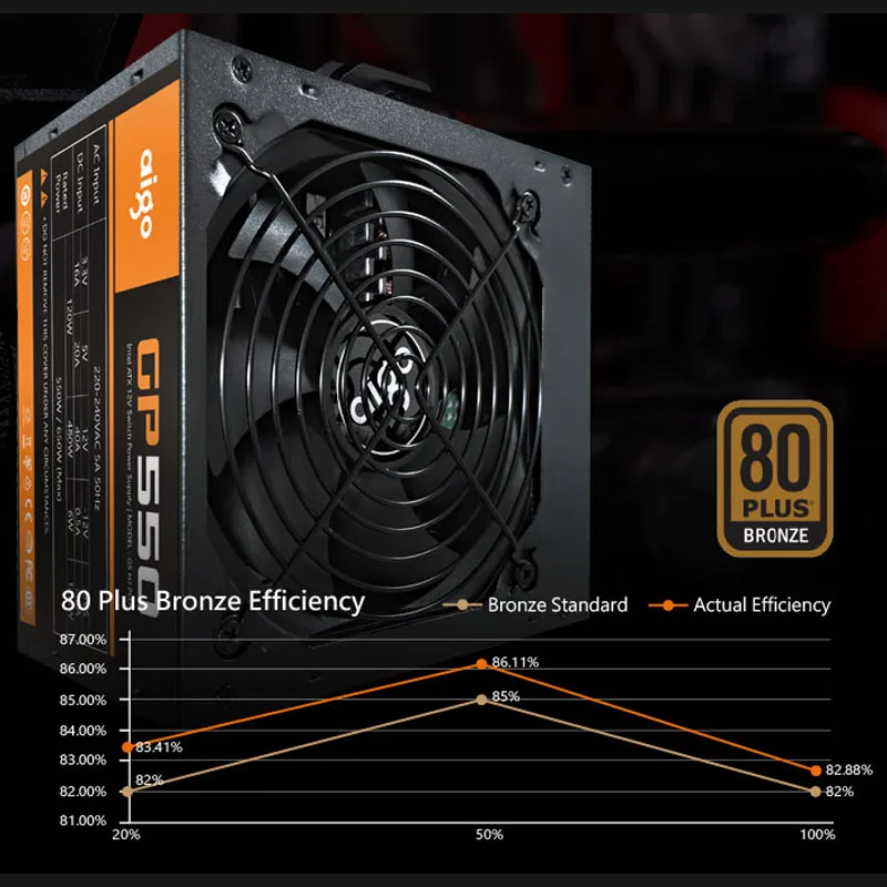 Блок питания Aigo для компьютера 550 Вт ATX mini psu itx 80 plus бронзовая штепсельная вилка