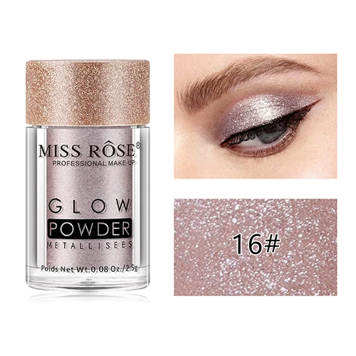 MISS ROSE Shimmer Свободные Тени для век Пудра Макияж Пигмент Водонепроницаемый Блеск Тени для век 3D телесный металлик глаза Пудра Косметика - Цвет: 16