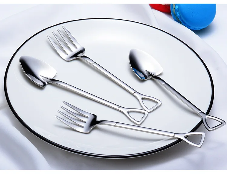 304 Stainless Steel Spade Fork Spoon Cutlery Coffee Spoon Children Spoon Small Creative Cute Customizable Gift
