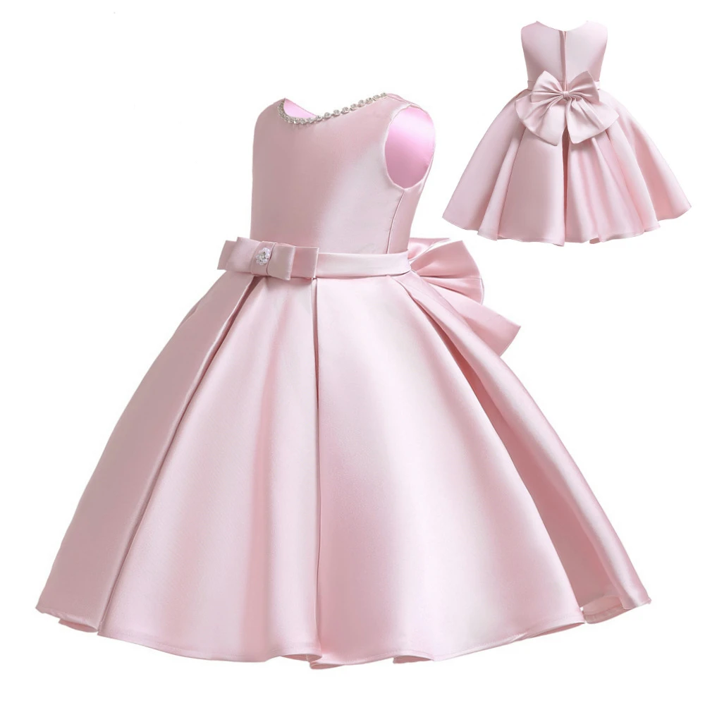 

Satin Pink Big Bow Exquisite Wedding Girls Dress Teenagers Birthday Bridesmaid Graduation Host Dress for Girls Costume WGX-3012