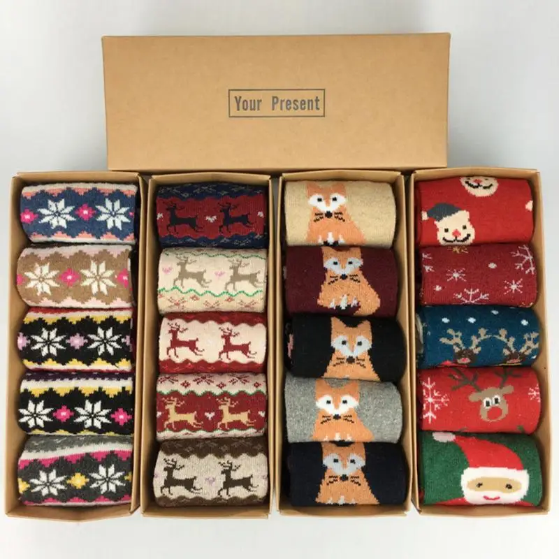 

Christmas Socks Female Thickened Warm Gold Fawn Ladies Socks Student Cartoon In-tube Socks Xmas Santa Claus Tree Snowflake Elk