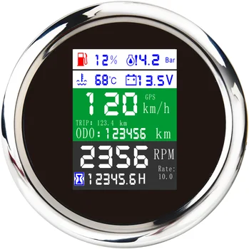 

6 in 1 Speedometer Tachometer Multi-functional Digital Odometer Gauge GPS Fuel Level Water Temp Oil Pressure 0~10Bar Alarm 85MM