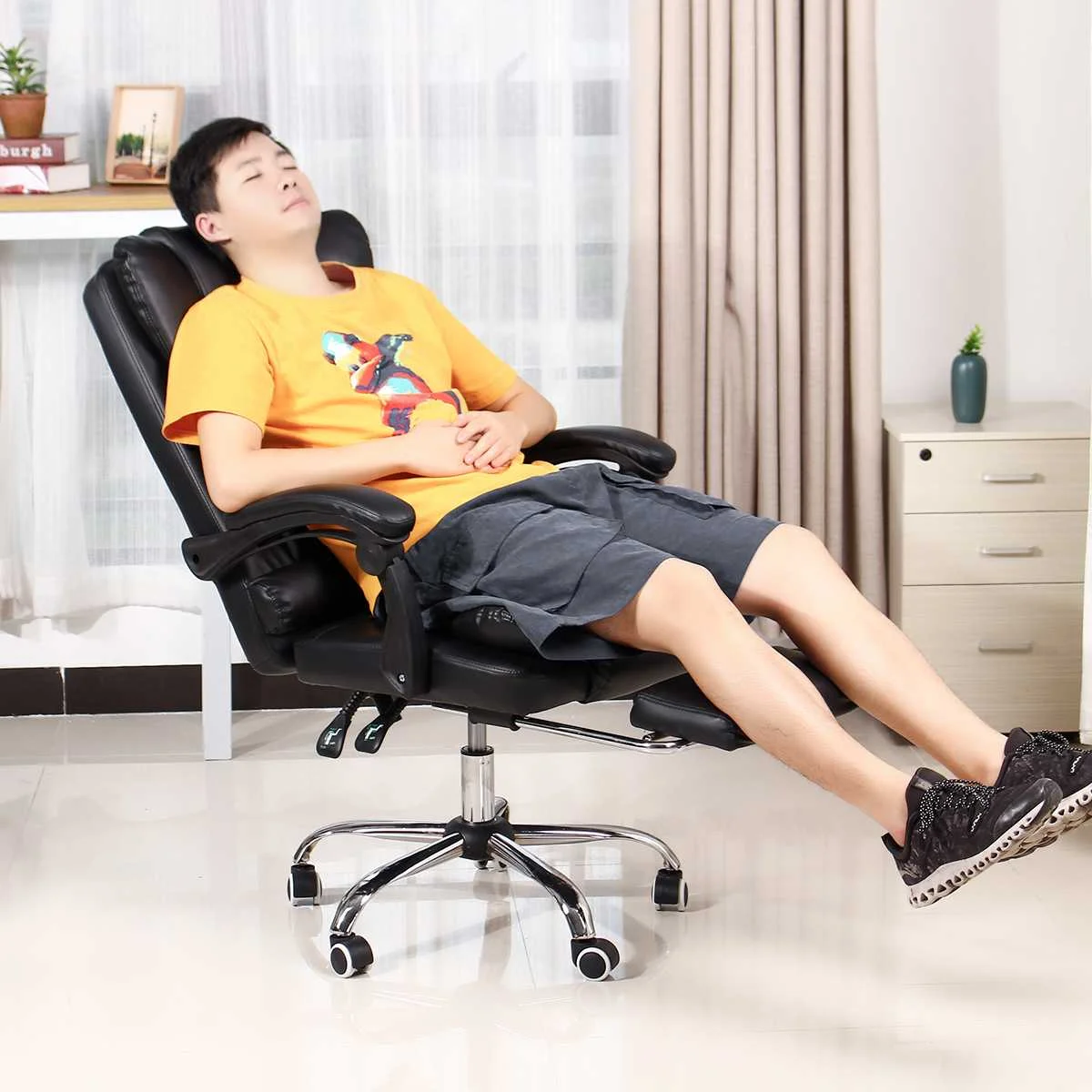 Reclining Office Chair Adjustable Rotating Lift PU Leather Gaming Chair Armchair with Footrest for Home Office Furniture Reclining Office Chair Adjustable Rotating Lift PU Leather Gaming Chair Armchair with Footrest for Home Office Furniture