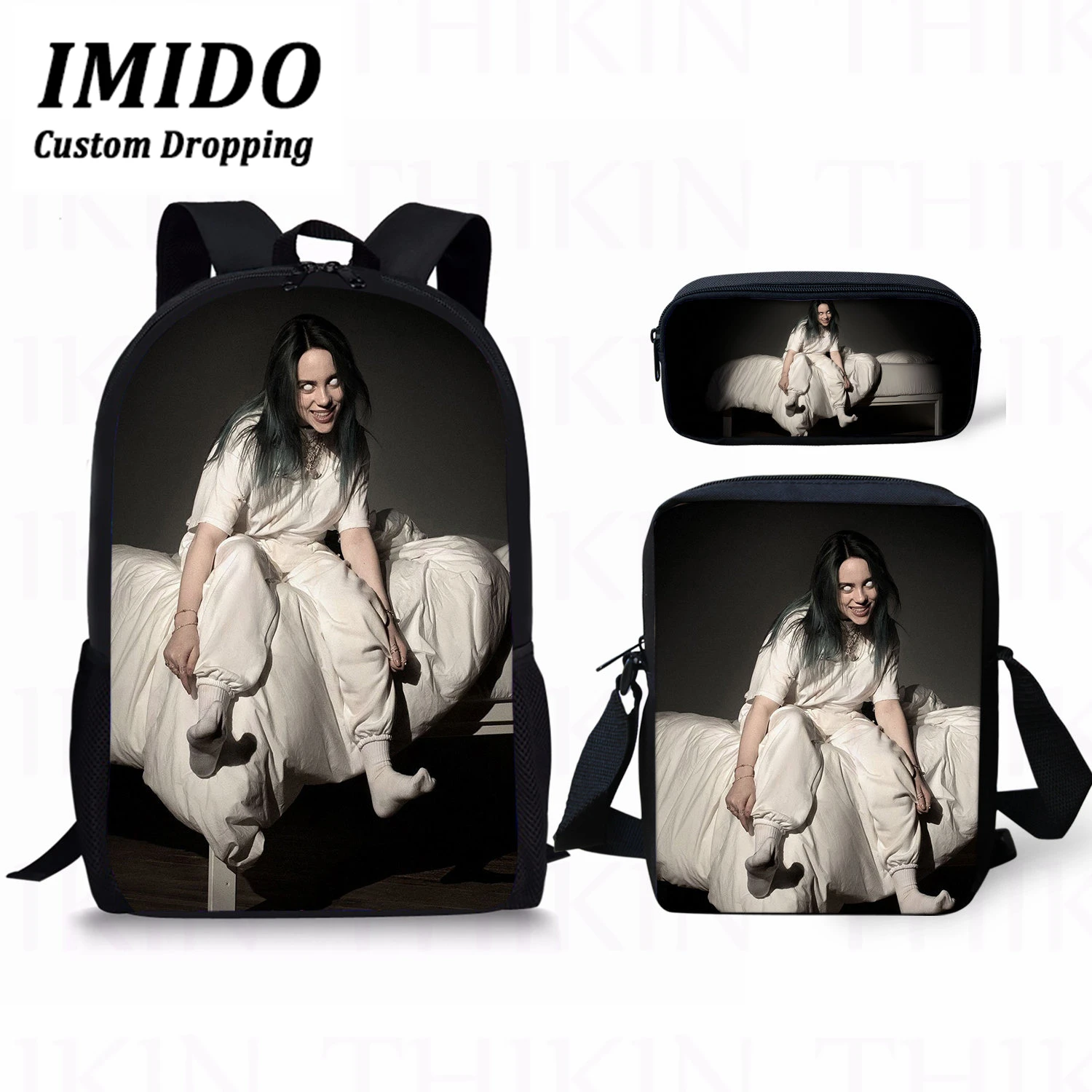 IMIDO Billie Eilish принт для девочек школьная сумка 3 шт./компл. в стиле «хип-хоп» повседневные Рюкзаки Дети Рюкзак Сумки-портфели для путешествий Mochilas