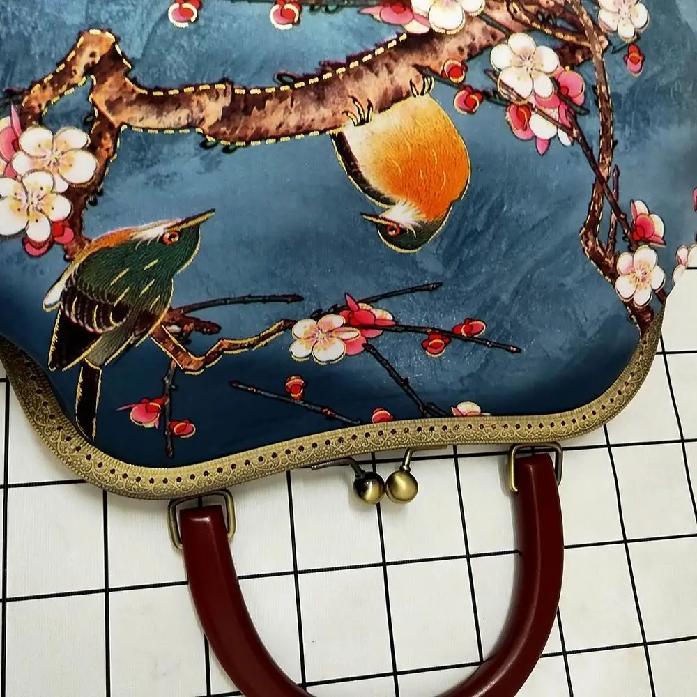 Vintage Flowers Bird Lock Shell Bag Bags Chain Women Shoulder Crossbody Bag Wood Hand Women's Handbags Purse