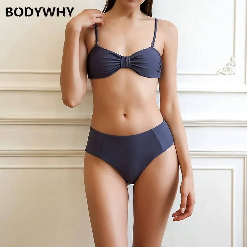 Новинка лета 2020 женский купальник однотонный бикини с бантом из двух