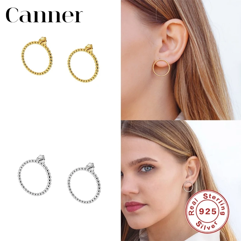 

Canner 100% 925 Sterling Silver Stud Earrings For Women Round Circle Spherical Flat Earing Minimalist Korean Piercing Jewelry W4