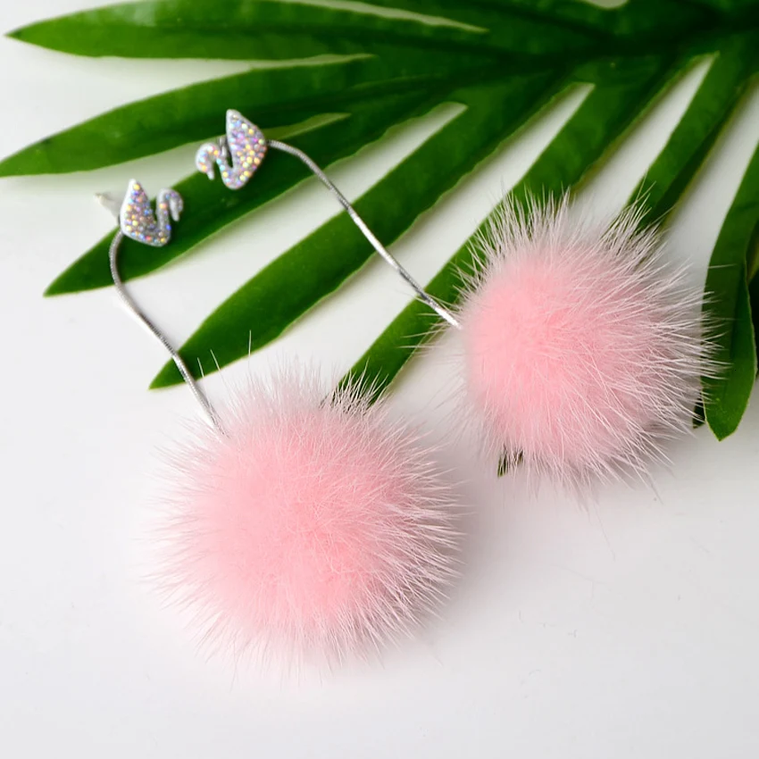 Новые модные женские серьги из меха норки, женские серьги из стерлингового серебра с жемчугом, Длинные настоящие серьги для свадьбы, праздника
