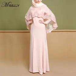 MISSJOY женское мусульманское платье абайя элегантные вечерние кружевные шали длинное кимоно турецкая исламская одежда розовое тонкое
