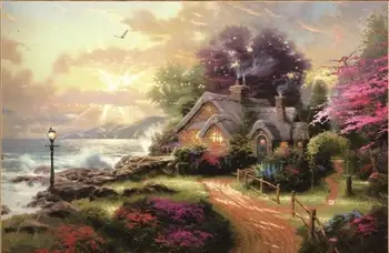 

60x40cm Poures Glue Canvas Partical Round Diamond Painting Twilight Cottage DIY Embroidery Home Decor Needlework Cross Stitch