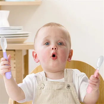

2pcs Baby Safety Feeding Spoon Fork PP Baby Lovely Flatware Kids Vajilla De Bebe Feeding Training Spoon Utensils Infant Tablewar