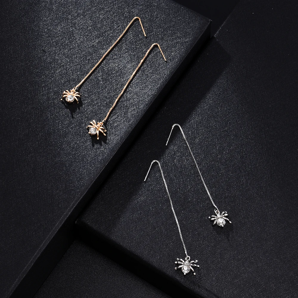 Earrings Pendant Long Chain Dangle for women Crystal Spider Alloy