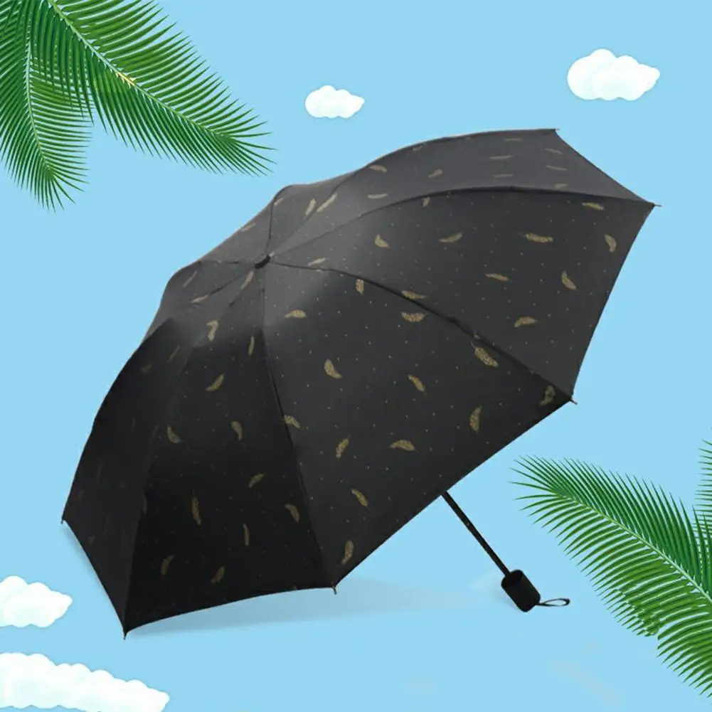 Durable Portable Reinforced Feather Stamping Rain-Proof Windproof Frame 3 Folds Sunshade Umbrella