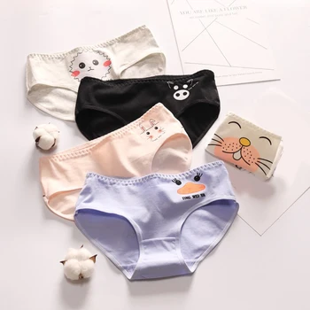 

Cartoon Printed Cotton Briefs Soft Mid Waist Women Panties Breathable Underpants Spring Autumn Lovely Ladies Underwear Hot