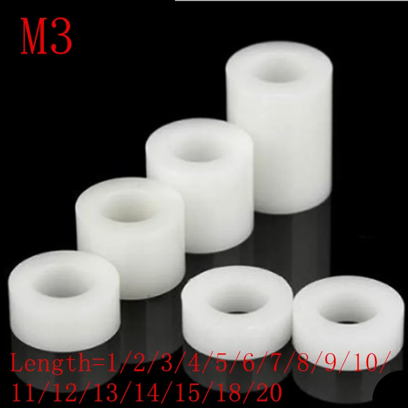 50 шт. M3 * 1/2/3/4/5/6/7/8/9/10/11/12/13/14/15/18/20 ABS Rround spacer противостояние белый нейлон нерезьбовой