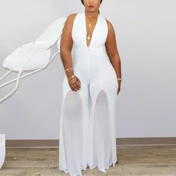 

Jumpsuits For Women 2020 Plus Size 4XL 5XL White Black Deep V Neck Sexy Sleeveless Long Loose Pants For Evening Night Jumpsuits