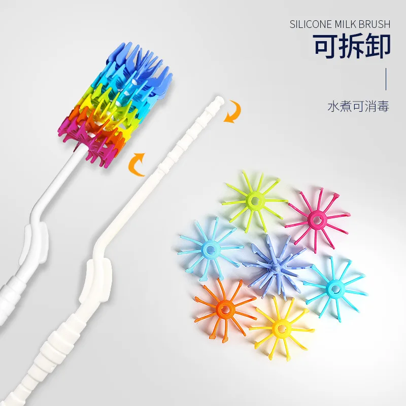 

Colorful Silicone Nursing Bottle Brush Cleaning Brush Set Bottle & Pacifier Brush 360-Degree Rotating Cleaning Glass Feeding Bot