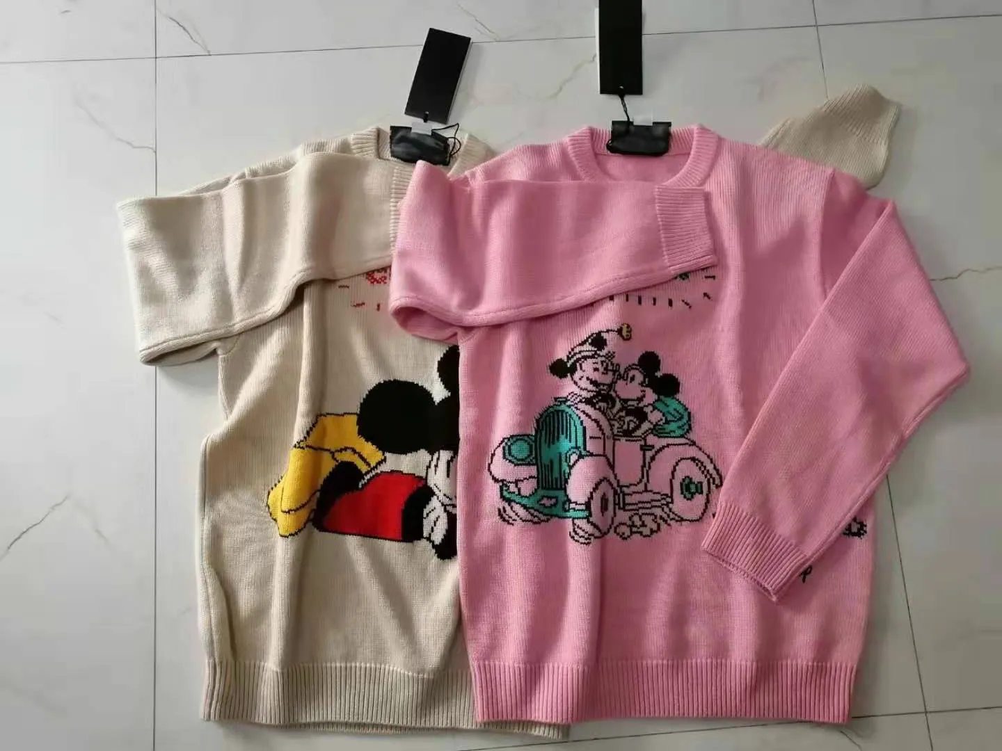 

2020 Mouse Year Joint Name Christmas New Year Mickey Mouse Embroidery Loose Wool Sweater Knitwear Woman G1