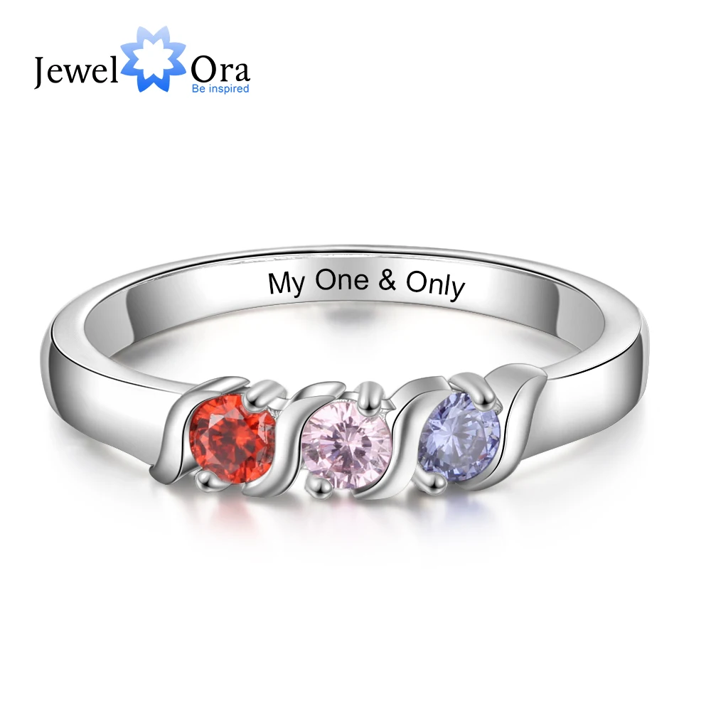 Персонализированное выгравированное название кольца обещания для женщин индивидуальные 3 камня матери кольцо подарок для семьи(JewelOra RI104025