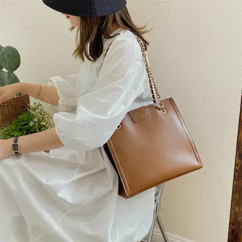 

Women Bag Temperament Simple Shoulder Bag Designer Solid Color Chain Bag 2020 New Pu Elegant Wild Diagonal Cross Tide Female Bag