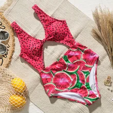 Открытые купальные костюмы, женские бикини с узлом, боди с принтом, цельные летние купальники, купальник с высоким вырезом, Женский монокини с v-образным вырезом