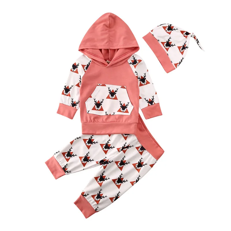 0 24 Months Newborn Baby Girl Hooded Sweatshirt Outfits Deer Animal Print Hooded Tops Long Pants