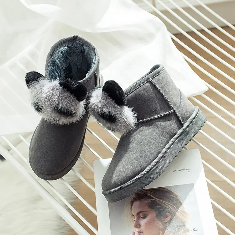 Зимние женские зимние ботинки; женские Теплые ботильоны на плоской подошве с рисунком; женская обувь из флока с круглым носком и медвежонком; zapatos de mujer