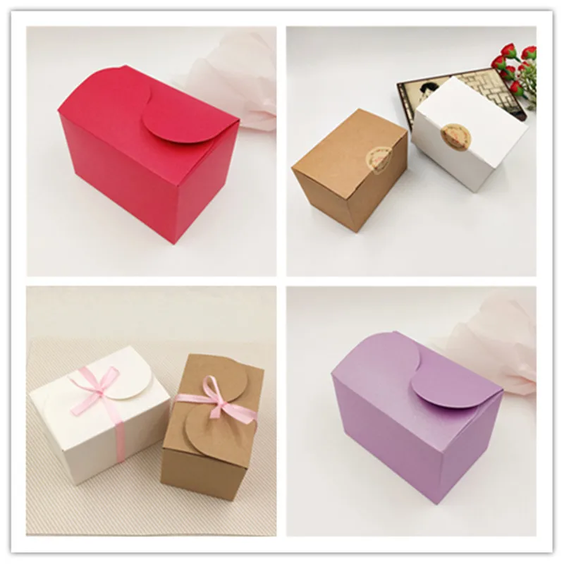 

12Pcs/Lot 9x6x6cm Square Colorful Boxes With Stickers Ribbon Kraft Paper Pack Cases For Anniversary Wedding Party Cookies Cakes
