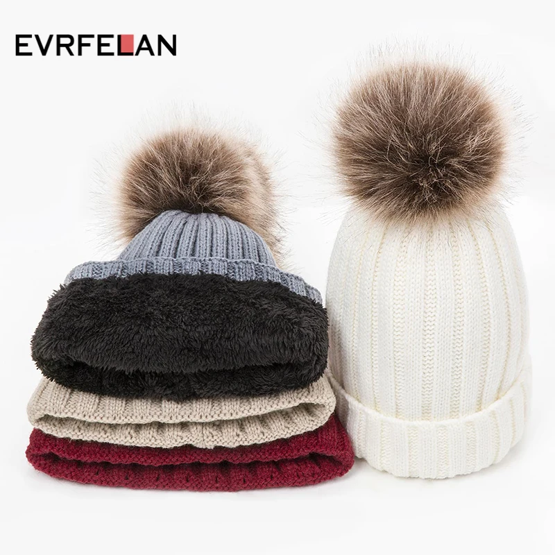 Evrfelan/Новинка; женские зимние шапки; утепленные бархатные зимние шапки; женские шапки Skullies Beanies; шапка с помпоном