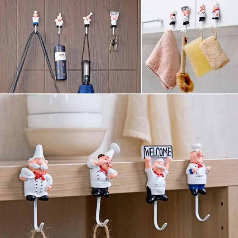 

Creative Cartoon Resin Chef Stainless Steel Hooks Wall Door Clothes Coat Hat Hanger Kitchen Bathroom Rustproof Hooks