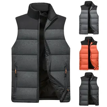 

Casual Vest Men Thick Waistcoat Windbreak Sleeveless Jacket Men Winter Color Block Zipper Plus Size Vest Warm Waistcoat Vests
