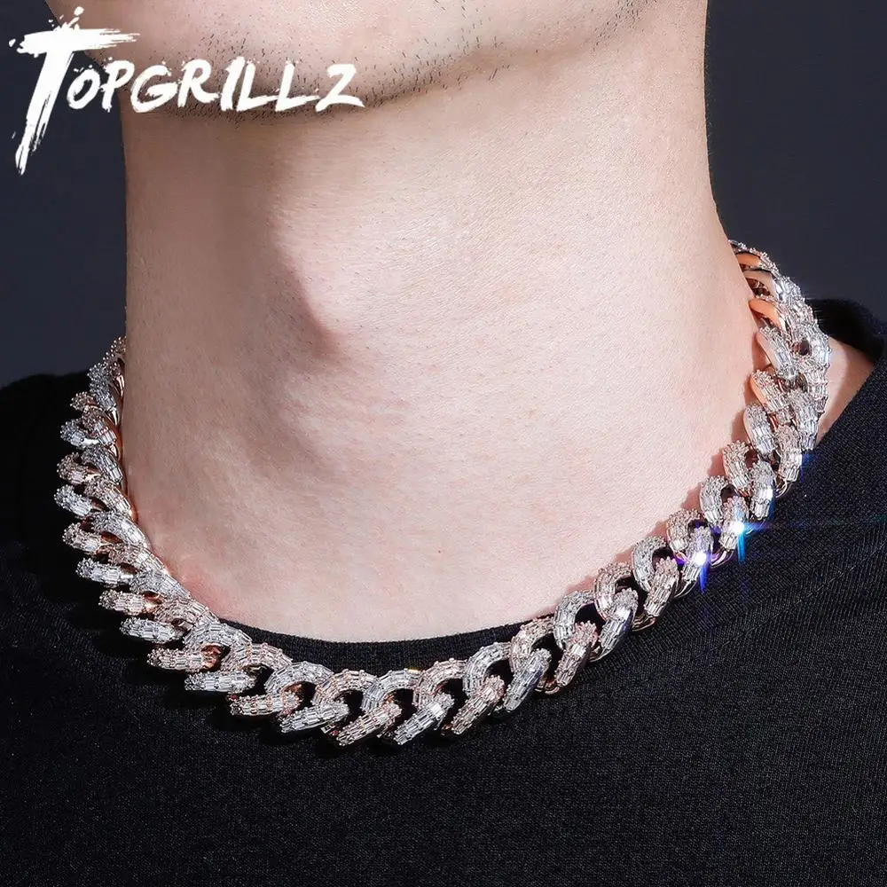 

TOPGRILLZ 16mm Miami Baguette Cuban Chain Necklace High Quality Micro Pave Iced Out Cubic Zirconia Hip Hop Jewelry Gift