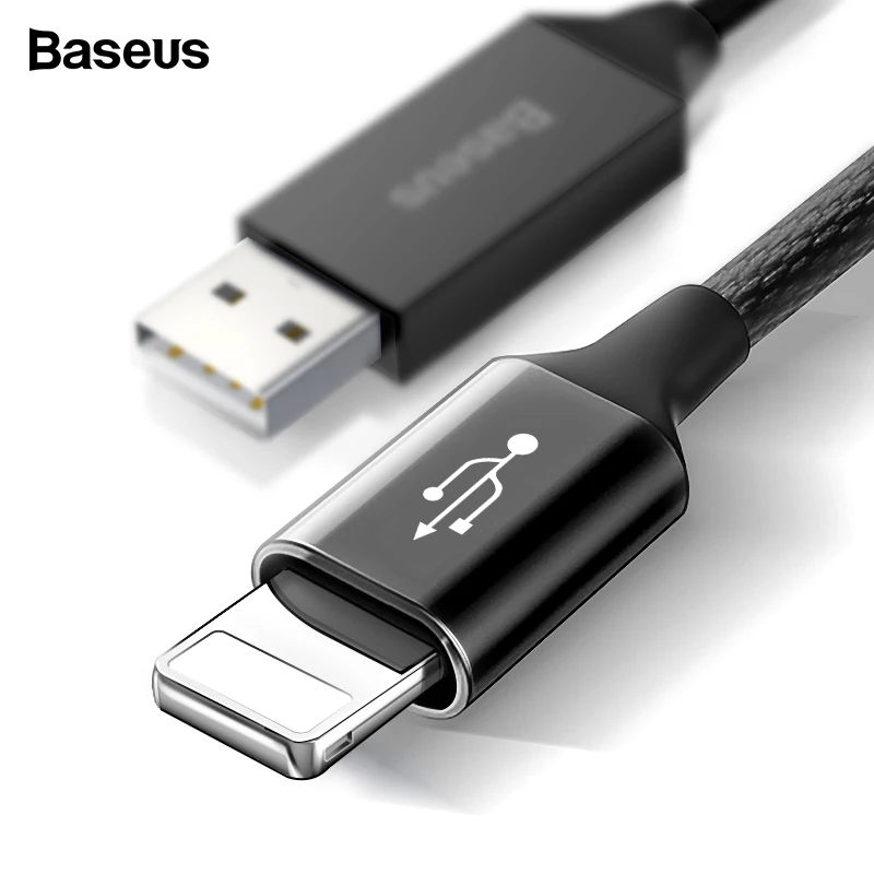 Baseus usb-кабель для iPhone X, 8, 7 Plus, кабель для быстрой зарядки, usb-кабель для мобильного телефона, кабель для передачи данных для iPhone 5, 6, 6 S, iPad, usb-кабель для зарядки - Цвет: Черный