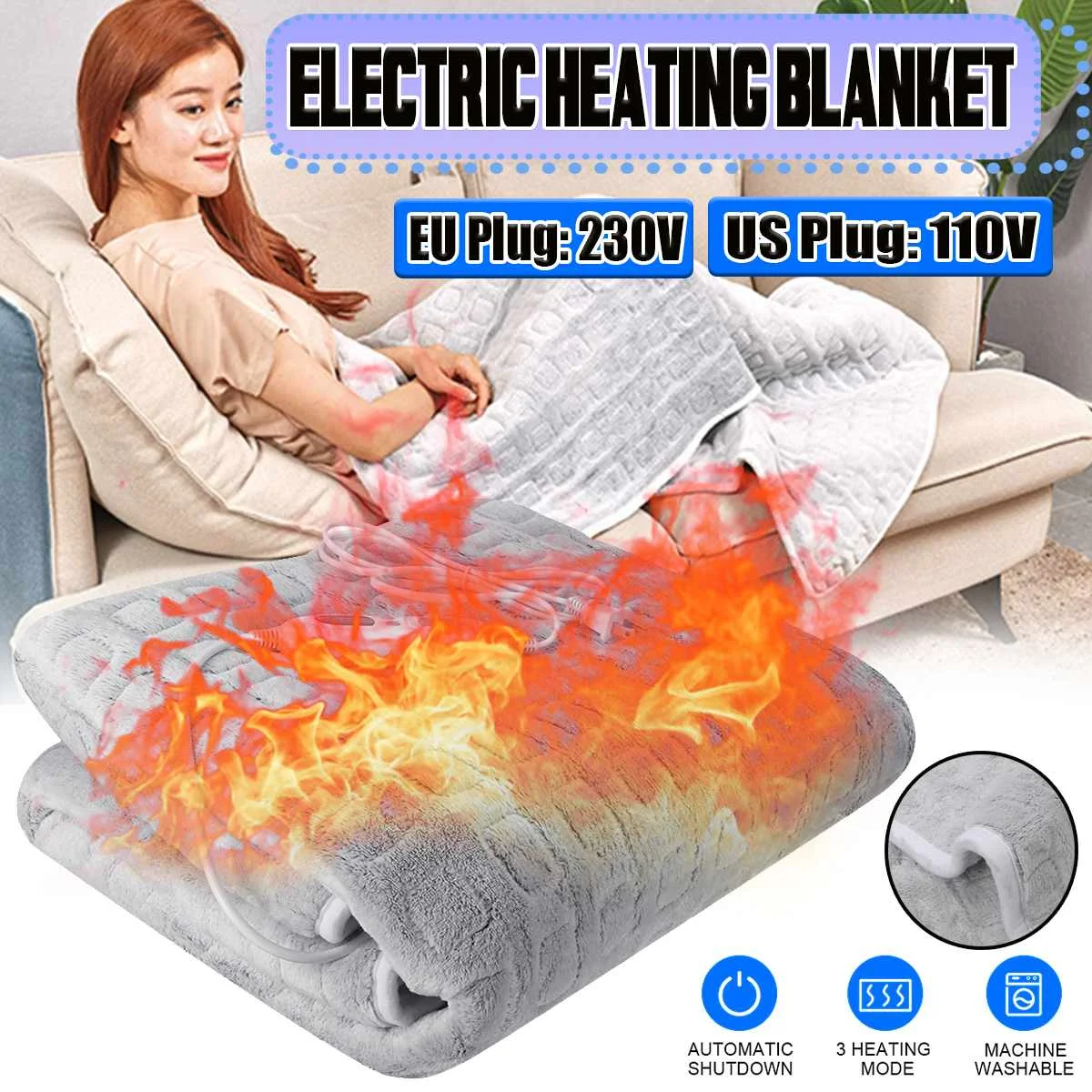 Electric Heater Heated Throw Blanket Us/eu Plug Washable Flannel Cozy Warm  Mattress Heating Pad 3-level Adjustable Temperature - Electric Blankets -  AliExpress