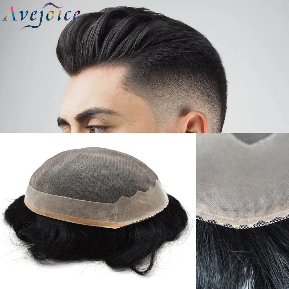 AVEJOICE MONO&PU Men Toupee Durable Hairpieces Indian Human Hair