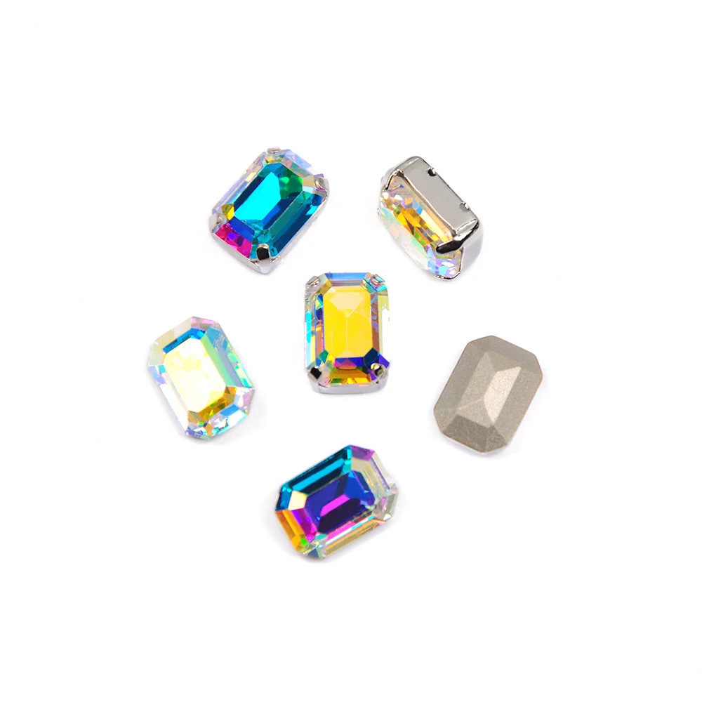 Stone With silver Кристалл AB стекло кристалл серебро золото коготь настройки форма восьмиугольника пришить стразы бусины одежда обувь diy украшения отделка - Цвет: Stone With silver