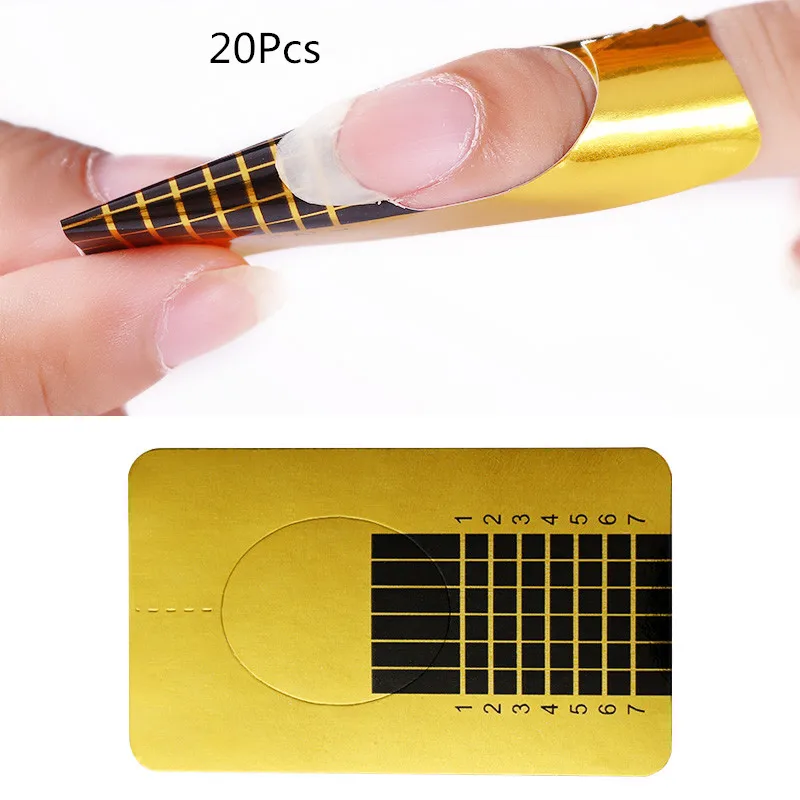 20Pcs Nail Form Стекловолокно для ногтей для дизайна ногтей быстрое расширение гвоздь белая акриловая типса салонный инструмент зажимы шелковые шарфы Маникюрный Инструмент для ногтей DIY - Цвет: 20Pcs Nail Form