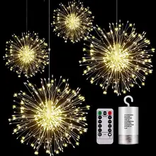 Decoração de natal led starburst luz casa pendurado à prova ddanágua festival firework controle remoto natal dandelion luzes da corda