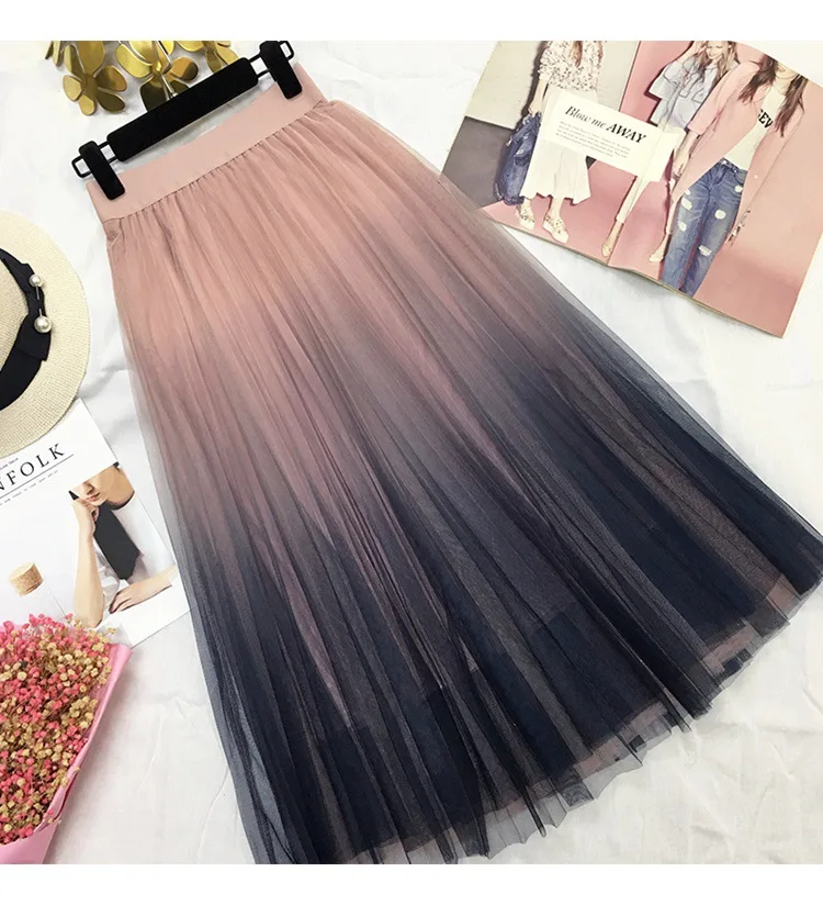 

New Arrival 2019 Women Skirts Gradual Screen Half-length Skirt Korean Version Pleated High Waist Long Skirt Womens Skirts Female