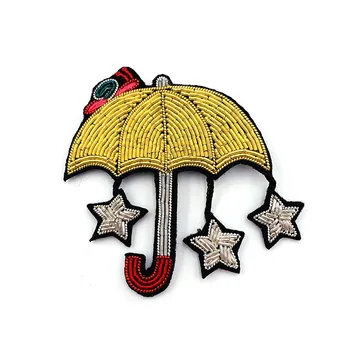 

French Design Indian Silk Handmade Jewelry Ladies with Stars Umbrella Brooch Accessories Women