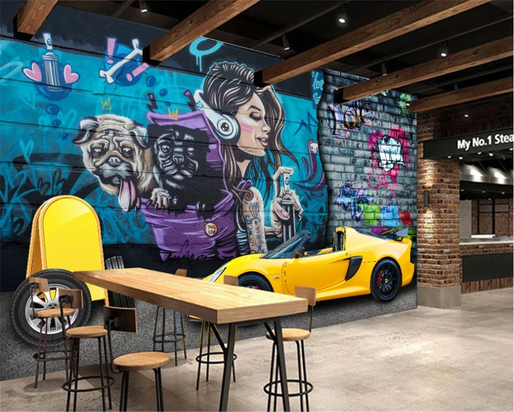 Custom 3d wallpaper mural chevrolet sports car graffiti wall art background wall 3d stereo iron metal technology custom mural gym industrial decor wallpaper sports room wall paper self adhesive contact paper