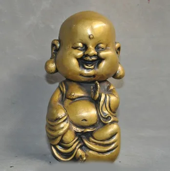 

wedding decoration 9"old Chinese bronze Buddhism laughter Maitreya Buddha Statue
