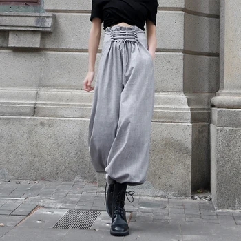 

LANMREM 2020 high waist wide legs long pants women drawstring bandage waist casual all-match straight pants summer new YJ472