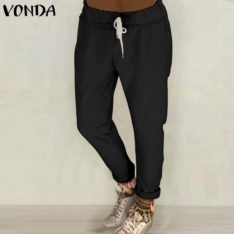 Женские брюки большого размера VONDA повседневные однотонные брюки с эластичной резинкой на талии женские осенние леггинсы брюки на шнурке спортивные штаны