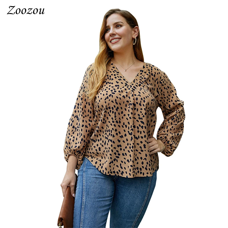 

Women Plus Size Polka Dot New Wild Tops Autumn V neck Loose Hem Elegant T Shirt Long Sleeve Fashion Tops Casual Ladies Shirts
