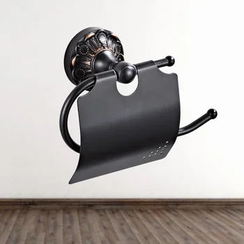 

Retro Black Copper Toilet Paper Holder Waterproof Single Roll Roll Paper Towel Rack Flap Tissue Dispenser Wall Mounted Paper Hol