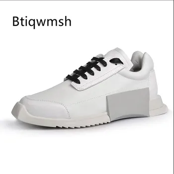 

2019 White Real Leather Sneakers Women Square Toe Lace Up Height Increase Flat Shoes Woman Fashion Running Shoes