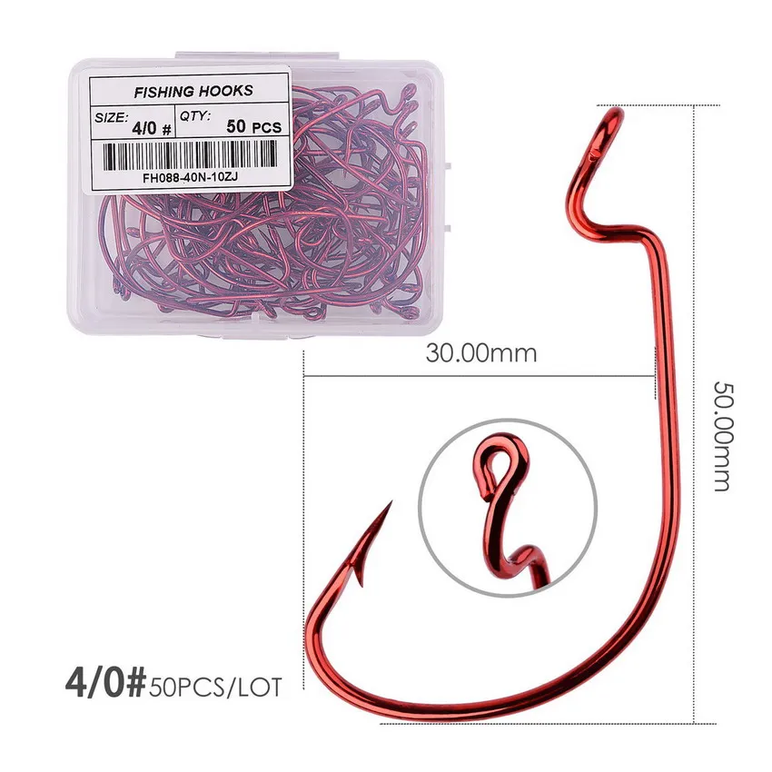Size 4 0 - 50pcs 50pcs/ Box high-carbon steel fishing hooks 5/0#-6# crank fishing hook lure worm pesca for soft bait fish tackle accessories - Цвет: Size 4 0 - 50pcs